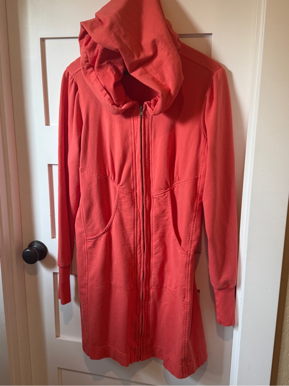 CMC Color Me Cotton Hoodie Tunic Jacket L Coral Hooded Zip Front Pockets